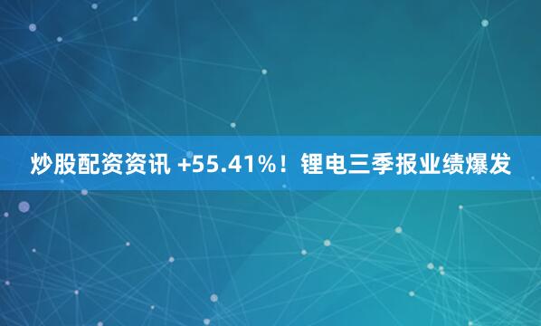 炒股配资资讯 +55.41%!锂电三季报业绩爆发